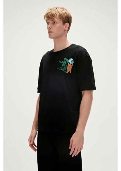 Re-Bear 0 Yaka Erkek Tshirt - Siyah