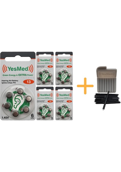 Extra Power 13 Numara Işitme Cihazı Pili 5 Paket x 6 Adet 30 Adet Pil + Yesmed Waxstop Filtre
