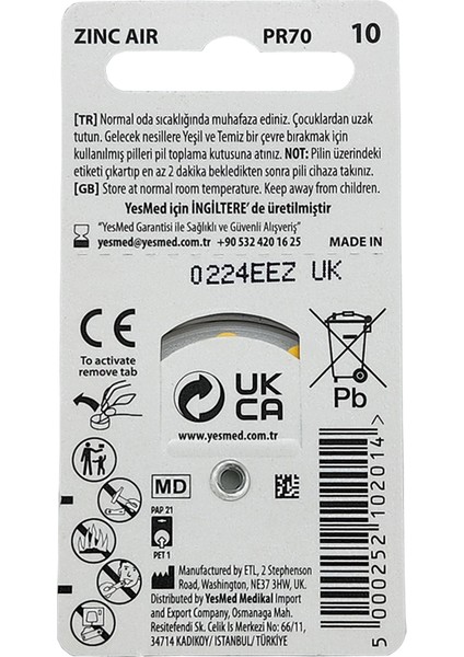 Extra Power 10 Numara Işitme Cihazı Pili 1 Paket 6 Adet Pil + Yesmed Waxstop Filtre modelleri