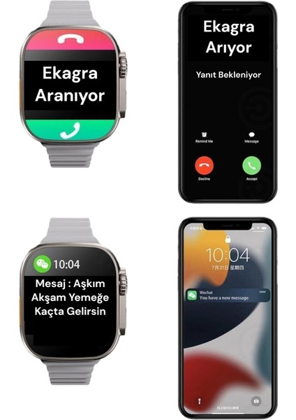 T800 Ios ve Andorid Uyumlu Çift Kordonlu Ultra Akıllı Saat