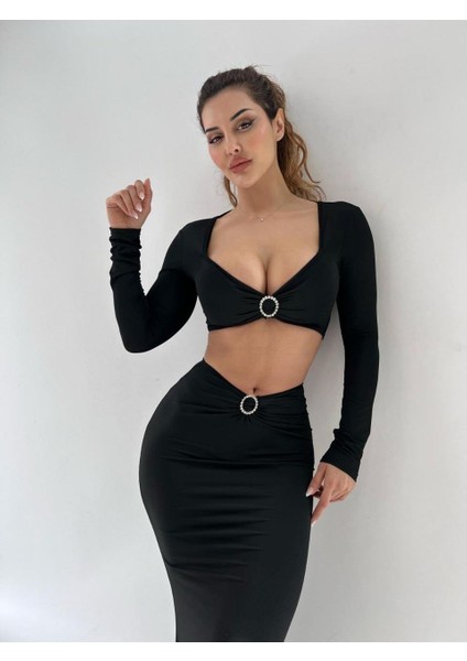 Siyah Uzun Kollu Taşlı Toka Detaylı Ikili Takım fiyatları