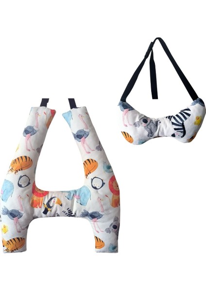 Yetişkinler ve Çocuklar Için Baş Destekli, H-Şekilli Seyahat Yastığı Seti - 2’li. - Whıte