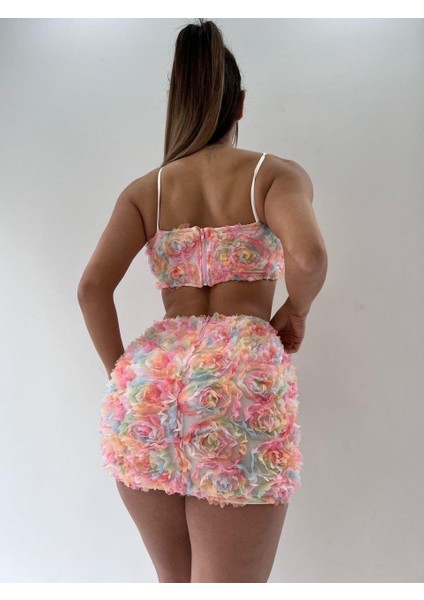 Pembe Üç Boyutlu Çiçek Desenli Fermuar Detaylı fırsatları