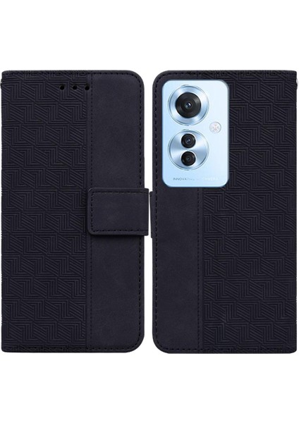 Oppo RENO11 F Premium Pu Deri Kickstand Özelliği Için Kılıf Geometrik Flip (Yurt Dışından)