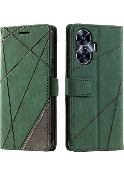 Realme C55 Manyetik Kart Tutucu Için Kickstand Pu Deri Darbeye Dayanıklı (Yurt Dışından)