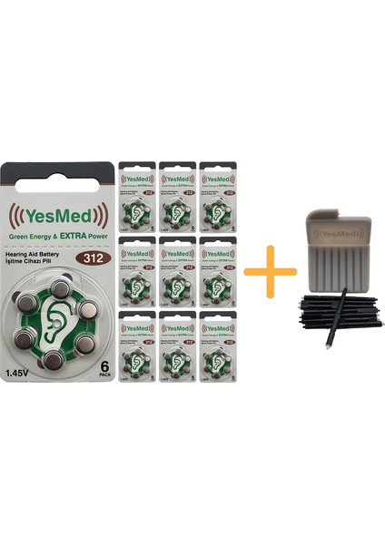 Extra Power 312 Numara Işitme Cihazı Pili 10 Paket x 6 Adet 60 Adet Pil + Yesmed Waxstop Filtre