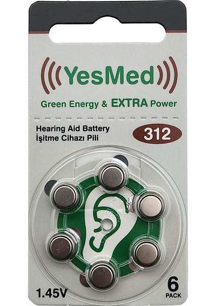 Extra Power 312 Numara Işitme Cihazı Pili 10 Paket x 6 Adet 60 Adet Pil + Yesmed Waxstop Filtre