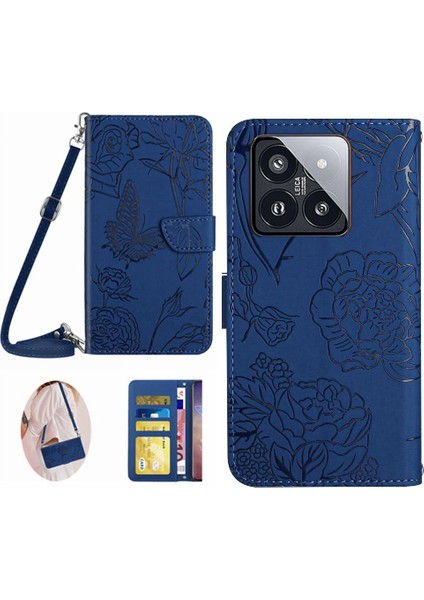 Kart Tutucu ve Uzun Kayış Yumuşak Pu Deri ve Xiaomi 14 Pro Için Kılıf (Yurt Dışından)