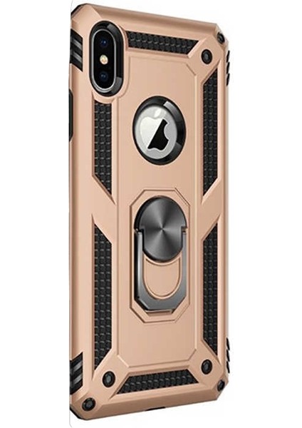 Apple iPhone Xs Max Kılıf Vega Standlı Yüzüklü Mıknatıslı Gold