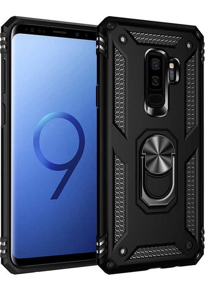 Samsung Galaxy S9 Plus Kılıf Tank Standlı Yüzüklü Mıknatıslı Siyah