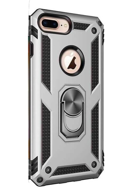 Apple iPhone 8 Plus Kılıf Vega Standlı Yüzüklü Mıknatıslı Gümüş