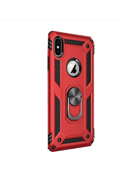Apple iPhone x Kılıf Vega Standlı Yüzüklü Mıknatıslı Kırmızı