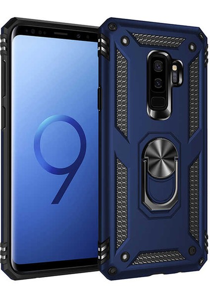 Samsung Galaxy S9 Plus Kılıf Tank Standlı Yüzüklü Mıknatıslı Lacivert