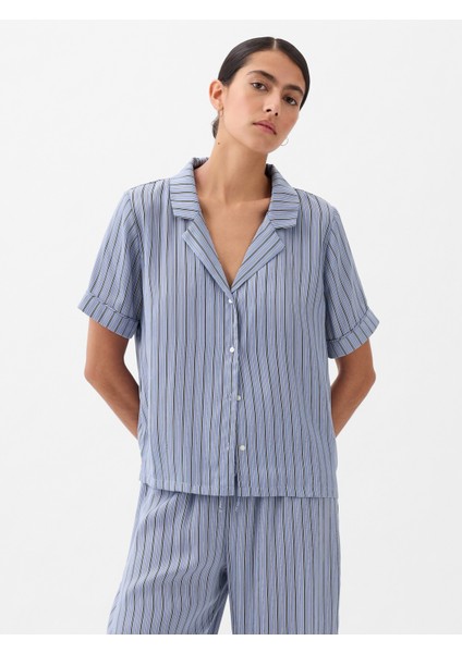 Kadın Açık Mavi Saten Pijama Üstü