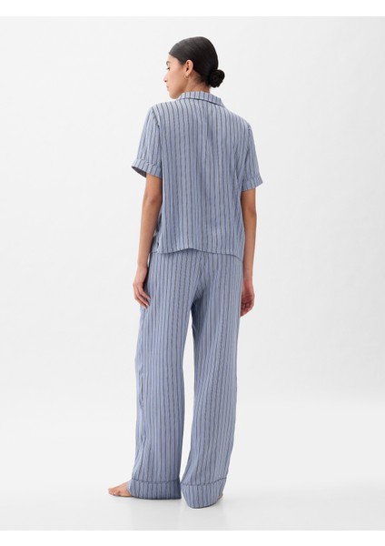 Kadın Açık Mavi Saten Pijama Üstü