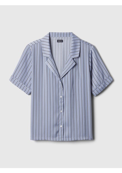 Kadın Açık Mavi Saten Pijama Üstü