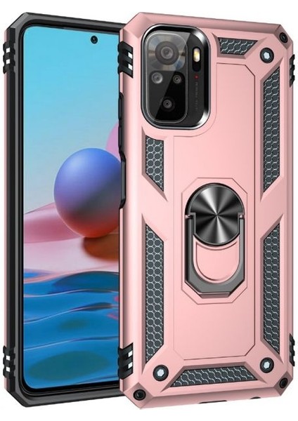 Xiaomi Redmi Note 10 Kılıf Vega Tank Koruma Standlı Yüzüklü Mıknatıslı Bronz