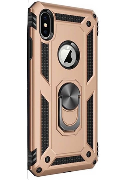 Apple iPhone x Kılıf Vega Standlı Yüzüklü Mıknatıslı Gold