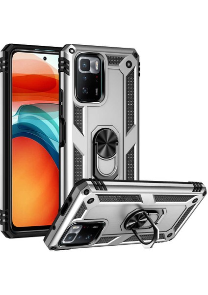 Xiaomi Poco X3 Gt Kılıf Tank Standlı Yüzüklü Mıknatıslı Gümüş