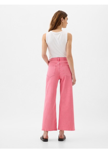 Kadın Pembe High Rise Wide-Leg Crop Jean Pantolon