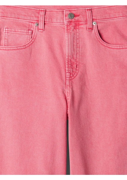 Kadın Pembe High Rise Wide-Leg Crop Jean Pantolon