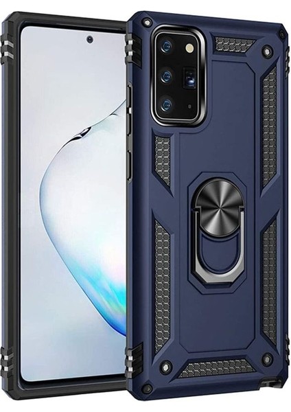 Samsung Galaxy Note 20 Kılıf Tank Koruma Standlı Yüzüklü Mıknatıslı Lacivert