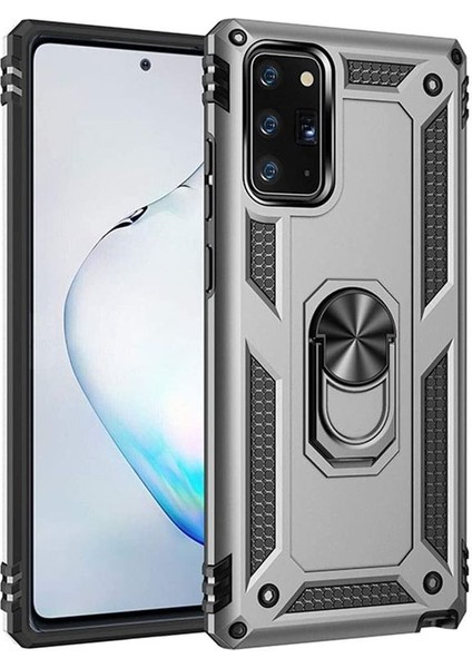 Samsung Galaxy S20 Fe Kılıf Tank Koruma Standlı Yüzüklü Mıknatıslı Gümüş