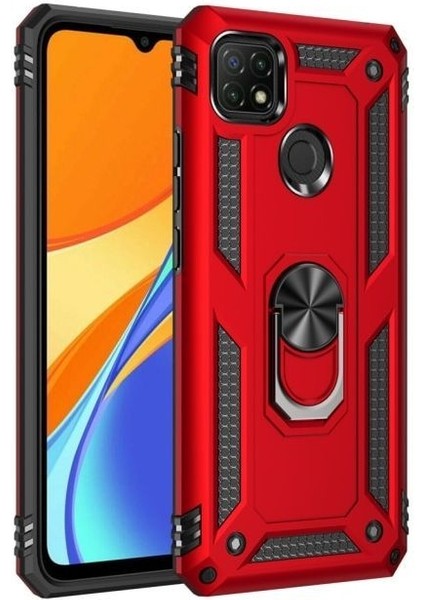 Oppo A15 Kılıf Vega Tank Standlı Yüzüklü Mıknatıslı Kırmızı