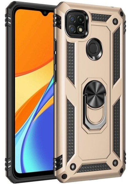Oppo A15S Kılıf Vega Tank Standlı Yüzüklü Mıknatıslı Gold