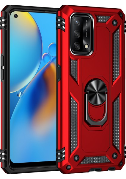 Oppo A74 4g Kılıf Vega Tank Standlı Yüzüklü Mıknatıslı Kırmızı