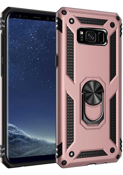 Samsung Galaxy S8 Plus Kılıf Tank Standlı Yüzüklü Mıknatıslı Bronz