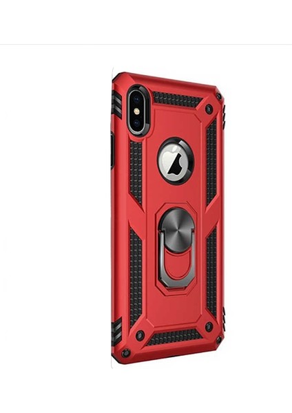 Apple iPhone Xs Max Kılıf Vega Standlı Yüzüklü Mıknatıslı Kırmızı