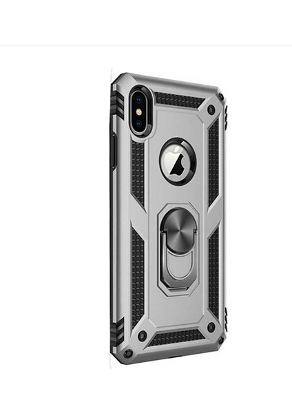 Apple iPhone Xs Kılıf Vega Standlı Yüzüklü Mıknatıslı Gümüş