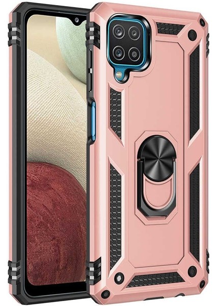 Samsung Galaxy M32 4g Kılıf Tank Standlı Yüzüklü Mıknatıslı Bronz