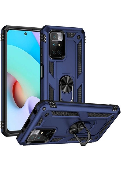 Xiaomi Redmi Note 11 4g Kılıf Tank Standlı Yüzüklü Mıknatıslı Lacivert