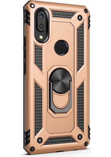 Huawei Y7 Prime 2019 Kılıf Vega Standlı Yüzüklü Mıknatıslı Gold