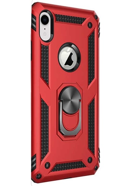 Apple iPhone Xr Kılıf Vega Standlı Yüzüklü Mıknatıslı Kırmızı