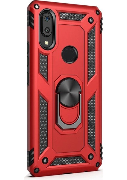 Samsung Galaxy M10S Kılıf Vega Standlı Yüzüklü Mıknatıslı Silikon Kırmızı