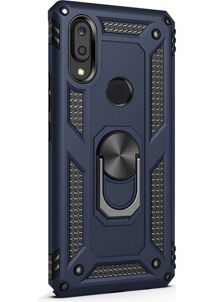 Huawei Y6S 2019 Kılıf Vega Standlı Yüzüklü Mıknatıslı Silikon Lacivert