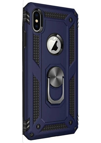 Apple iPhone Xs Kılıf Vega Standlı Yüzüklü Mıknatıslı Lacivert