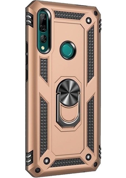 Huawei Y9 Prime 2019 Kılıf Vega Standlı Yüzüklü Mıknatıslı Gold