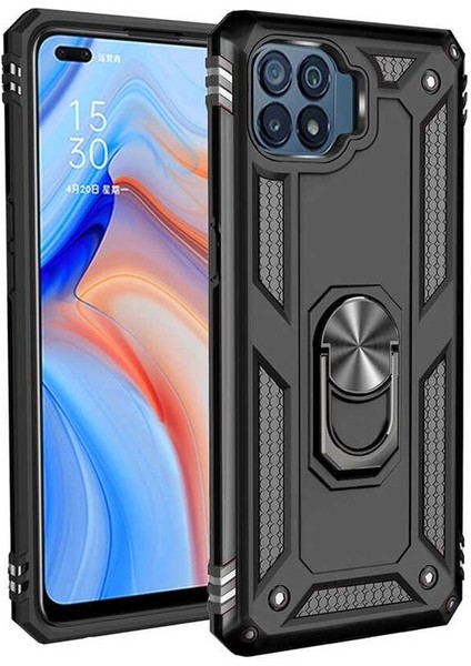 Oppo Reno 4 Lite Kılıf Vega Tank Koruma Standlı Yüzüklü Mıknatıslı Siyah