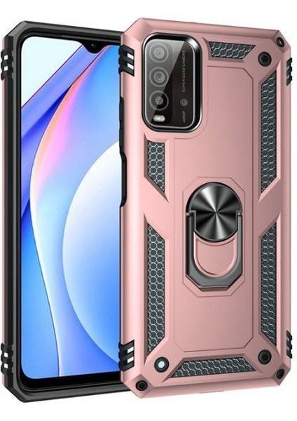 Xiaomi Redmi 9t Kılıf Tank Standlı Yüzüklü Mıknatıslı Bronz