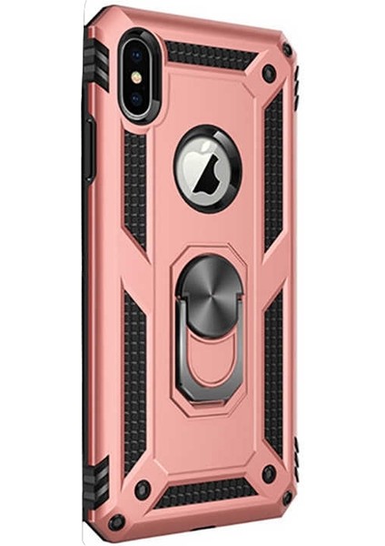 Apple iPhone Xs Max Kılıf Vega Standlı Yüzüklü Mıknatıslı Bronz