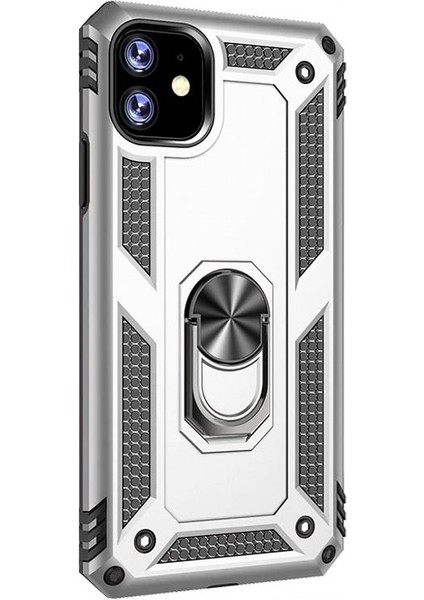 Apple iPhone 11 Kılıf Vega Standlı Yüzüklü Mıknatıslı Gümüş