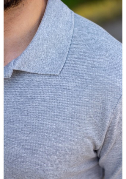 Erkek Gri Melanj Rahat %100 Pamuk Ribana Kol Polo Yaka T-Shirt 24Eplypope fırsatları