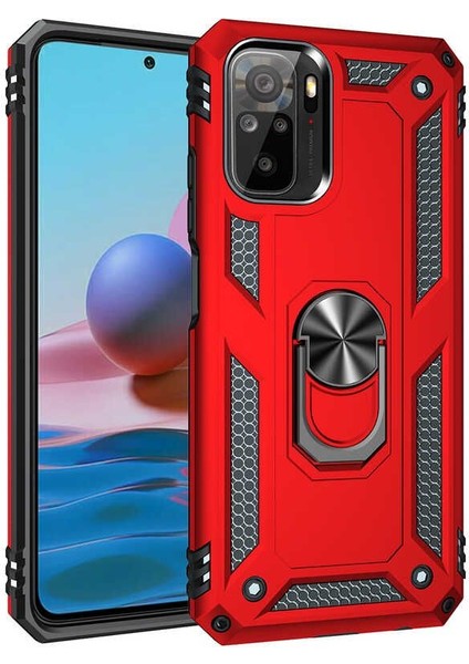 Xiaomi Redmi Note 10S Kılıf Vega Tank Koruma Standlı Yüzüklü Mıknatıslı Kırmızı