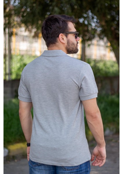 Erkek Gri Melanj Rahat %100 Pamuk Ribana Kol Polo Yaka T-Shirt 24Eplypope indirimleri