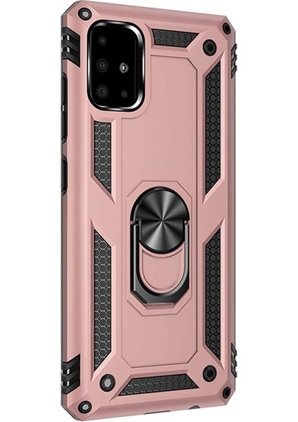 Samsung Galaxy A51 Kılıf Vega Standlı Yüzüklü Mıknatıslı Silikon Bronz
