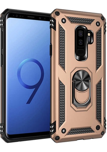 Samsung Galaxy S9 Plus Kılıf Tank Standlı Yüzüklü Mıknatıslı Gold